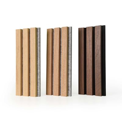 2400 mm natuurlijke eiken akoestische plaat houten wandpanelen met zwartgrijze felt achtergrond